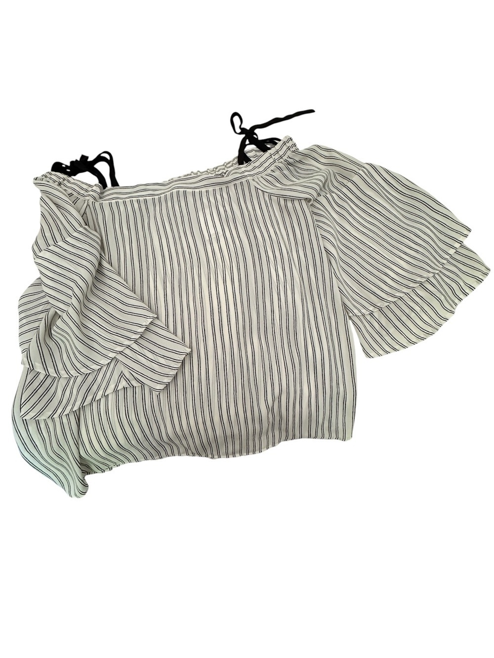 Loft Off-Shoulder Striped Ruffle Sleeve Top - White/Black cute AND sexy